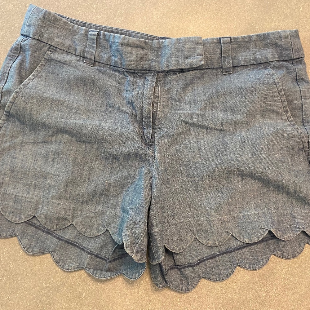 J Crew Denim (Chambray) scalloped linen shorts